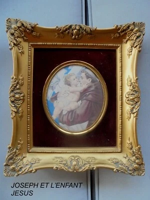 ANCIEN CAMEO CREATION TABLEAU RELIGIEUX SCULPTE BRONZE MEDAILLON DORE"  JESUS " - Photo 1/4