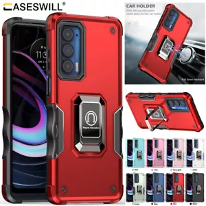 For Motorola Edge (2021) Shockproof Magnetic Ring Stand Case + Screen Protector - Picture 1 of 28