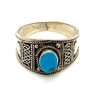 Vintage signierter filigraner ovaler Türkis-Ring Sterlingsilber böhmischer Stil Größe 10 1/2 - Bild 1 von 7