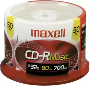 Maxell 625156 - CDR80MU50PK 80-Minute Music Cd-Rs (50-Ct Spindle) Red - Picture 1 of 12
