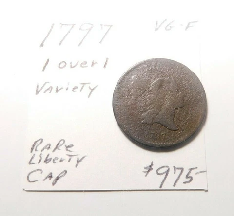 RARE 1797 1 OVER 1 VARIETY VG-FINE 1/2 CENT LIGHTLY GRAINY LIBERTY CAP !!!!!!!!! Cover