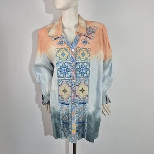 John Mark Women's Shirt Size 1X Top  Linen Tie Dye Embroidered Button Down (53) - Picture 1 of 11