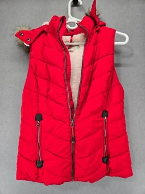 Chaleco acolchado Green Tea con forro de piel sintética, con capucha, rojo cereza, talla pequeña Foto 1 de 4