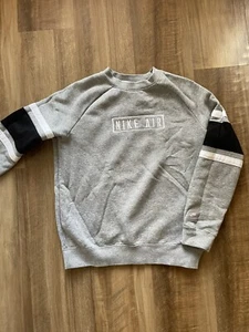 Boy Nike Air Fleece Crew Sweatshirt Grey And White - Large 10-12 - Picture 1 of 2