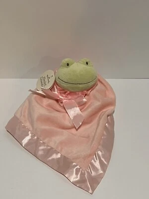  NUEVO CON ETIQUETAS Hallmark Verde Rosa Felpa Rana Lovey Manta de Seguridad Borde Satinado Foto 1 de 4