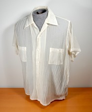 Vintage 1950s Loop Collar Short Sleeve See-Through Textured Nylon Men’s Shirt L