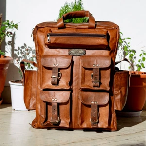 Large Men's Backpack Genuine Vintage Leather Travel Bag Brown Laptop Rucksack - Picture 1 of 4