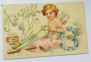 dd180 cartolina  a rilievo augurale angelo inizio 900 - Picture 1 of 2