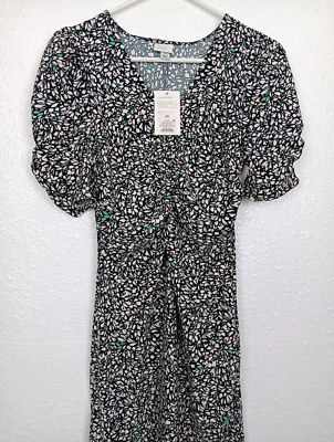 Vestido de día A New para mujer XS verde negro floral alto bajo maxi manga corta cuello en V Foto 1 de 4