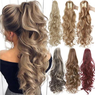 Echt Lockig Dick Klammer Haarteil Zopf Pferdeschwanz Haarverlängerung 12in-24in - Bild 1 von 4