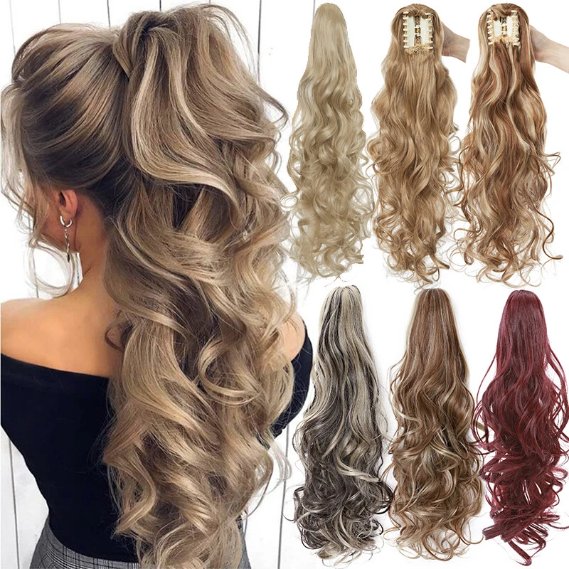 Echt Lockig Dick Klammer Haarteil Zopf Pferdeschwanz Haarverlängerung 12in-24in - Bild 1 von 4