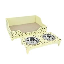NEW Pet Bed & Breakfast VTG Set Wooden Metal Bowl Small Dog Cat Paw Puppy Kennel