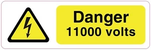 DANGER 11000 VOLTS Sign Sticker Vinyl Health and safety 300mm x 100mm - Picture 1 of 1