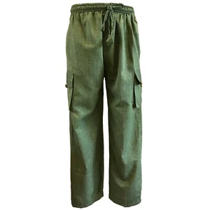 Hippie Boho Baumwolle Freizeit Unisex Entspannte Hose in GRÜN mit Frachttaschen - Bild 1 von 2
