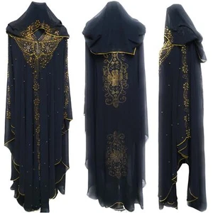 Luxury Women Black Chiffon Abaya Jalabiya Jilbab Farasha - Picture 1 of 5