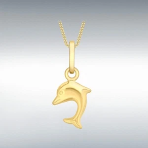 Genuine 9ct Yellow Gold 7mm x 17mm Baby Dolphin Pendant - Picture 1 of 1