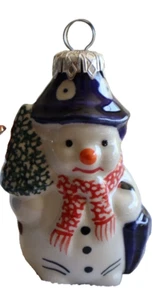 Polish Pottery Andy Decorated Snowman Christmas Tree Ornament Plus 3 Snowmen - Picture 1 of 11