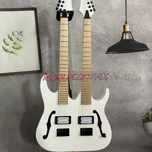 White ST Double Neck Electric Guitar 6+6 String Double False F Hole HH Pickups - Picture 1 of 8