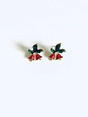 Aretes de colección Avon Post Navidad hoja de hiedra verde esmalte estrás rojo Foto 1 de 4