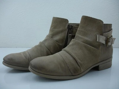 女士 9 9.5 40 Miz Mooz Verona Suzy 米色皮革踝靴侧拉链 — 第 1/4 张图片