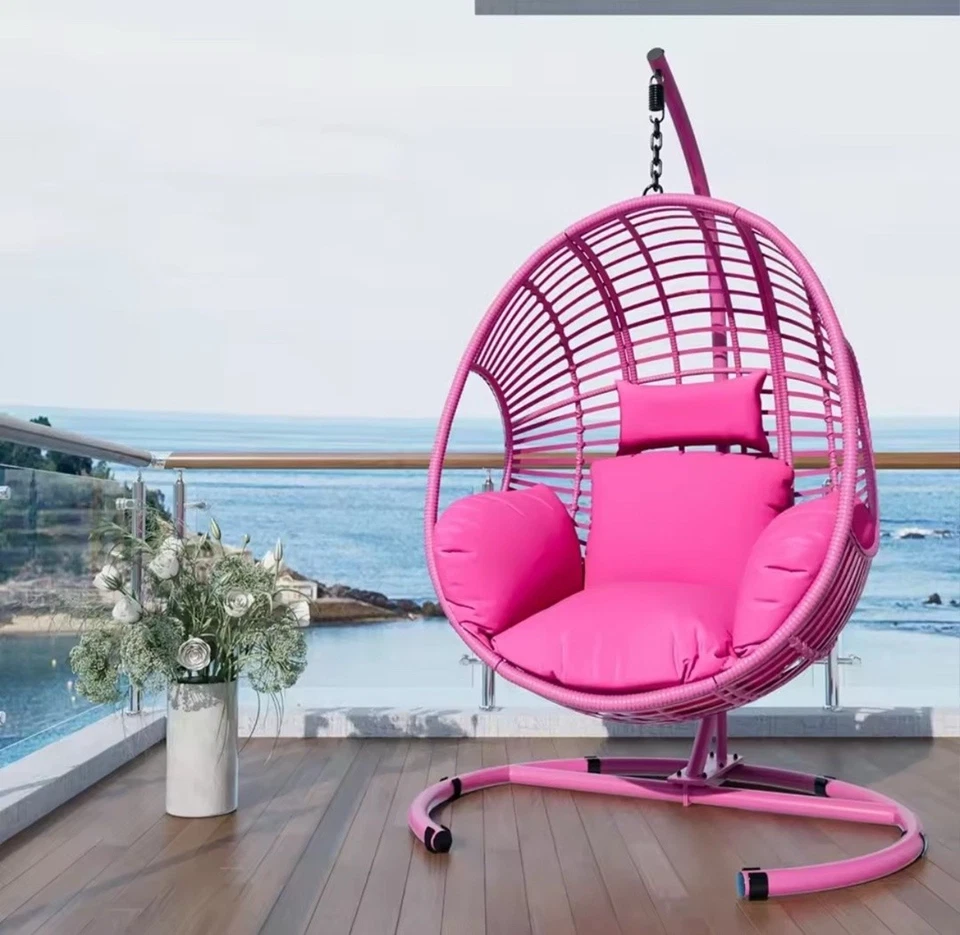 Негабаритный подвесной стул-яйцо — плетеные качели для помещений/улицы с подставкой - Изображение 1 из 4