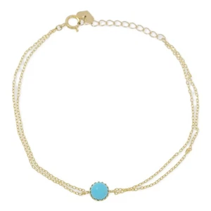 1P Single Point Turquoise Double Chain Bracelet/K10YG/416-0.9g/Yellow Gold/Gift - Picture 1 of 10