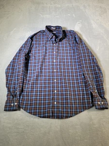 Peter Millar Shirt Mens Large Blue Brown Plaid Button Down Long Sleeve Cotton - Picture 1 of 13