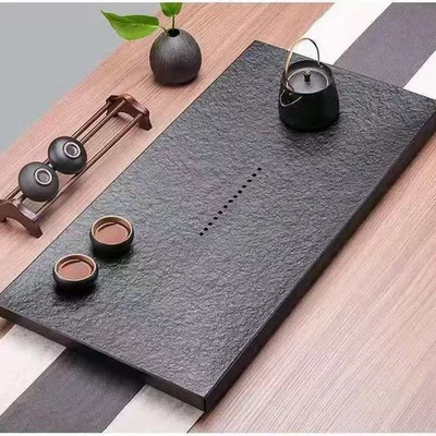 Bandeja de chá estilo chinês pedra natural drenagem de água barco chá padrão simples - Imagem 1 de 2