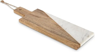Tagliere in legno e marmo con manico rustico - Immagine 1 di 3