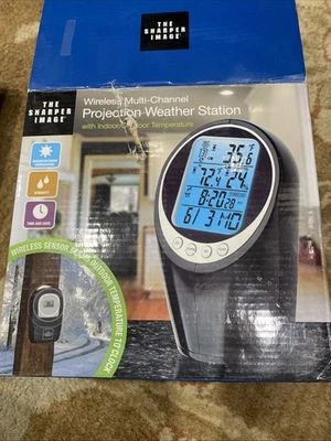Wireless Multi-Channel Projection Weather Station Clock - The Sharper Image NOS - Image 1 of 3