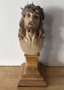 RARE GLORIOUS VINTAGE CRUCIFIED JESUS STATUE BUST WITH CROWN ITALIAN 10” - Picture 1 of 13