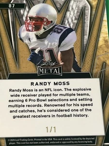 Randy Moss Patriots Vikings Leaf Metal 1/1 Rare Earth Crystals - Picture 1 of 5