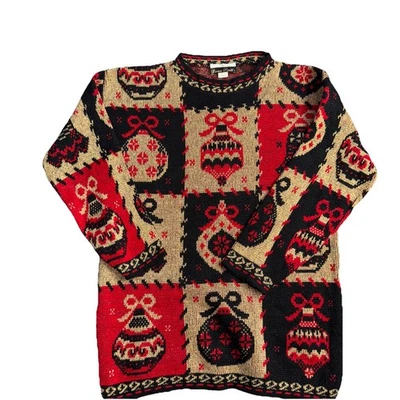 Suéter de Navidad Dana Scott para mujer talla M rojo dorado negro adorno tejido metálico Foto 1 de 4