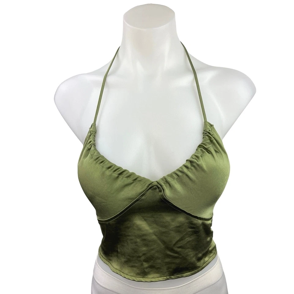 Top corto Urban Outfitters Motel verde satinado seda sin mangas cami camisola talla S Foto 1 de 4