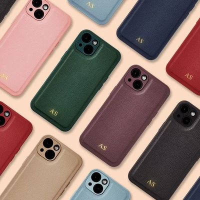 Funda de teléfono de cuero personalizada para iPhone 16 16e 15 14 13 12 iniciales Pro Max Foto 1 de 4