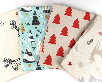 Dekostoff Canvas Taschenstoff Weihnachten Reststücke Elche Tannenbäume Rehe - Bild 1 von 2