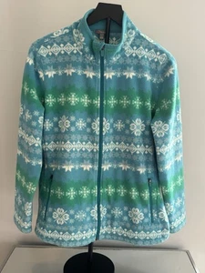 Talbots Veste polaire femme 1X Fair Isle flocon de neige bleu turquoise zippée - Photo 1/7