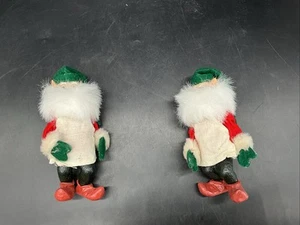 2 Vtg Christmas Elves Plastic W/ Bendable Wire Arms & Faux Fur Beards 6 1/2”T - Picture 1 of 9