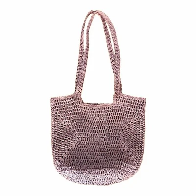 Bolso de Hombro ZARA Tejido Paja Crochet Shopper Playa Hobo Rosa Malva Foto 1 de 4