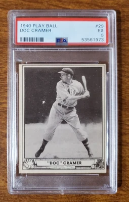1940 Playball Card #29 Roger "Doc" Cramer PSA 5 EX Boston Red Sox! Nice! - Image 1 of 2