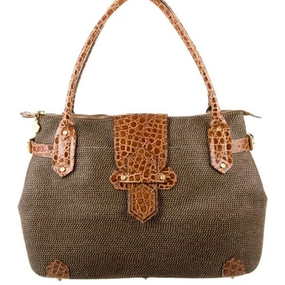 Bolso Cartera Eric Javits Tejido Squishee Paja y Cuero en Relieve de Cocodrilo Foto 1 de 4