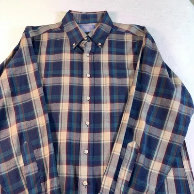 Sir Pendleton button down shirt Green Blue Plaid 100% virgin wool Men’s Sz L - Image 1 of 4