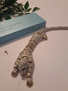Vtg Articulated Panther Bracelet w/ Green Rhinestone Eyes Tiger Cat Please Read - Picture 1 of 12