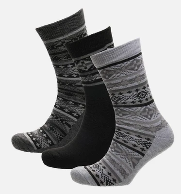 CLICKTOSTYLE 3 Pairs Mens Thermal Grey Shade Socks Deep Cushion Warm Inner for Comfort