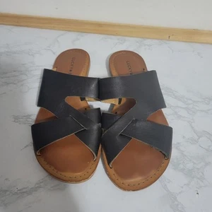 Lucky Brand Black Leather Slide Sandals, Size 6.5M - Picture 1 of 5