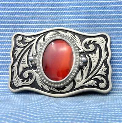 Vaqueros Western Scroll Cinturón Hebilla Naranja Bandas Ágata Vaquera De Colección Años 70 .CPA691 Foto 1 de 4