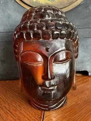 Old Chinese Buddhism Red Amber Shakyamuni Amitabha Buddha Head Sculpture - Image 1 of 4