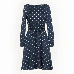 Brooks Brothers Dress Size 14 Polka Dot Midi Length Navy With 2 Pockets - Picture 1 of 20