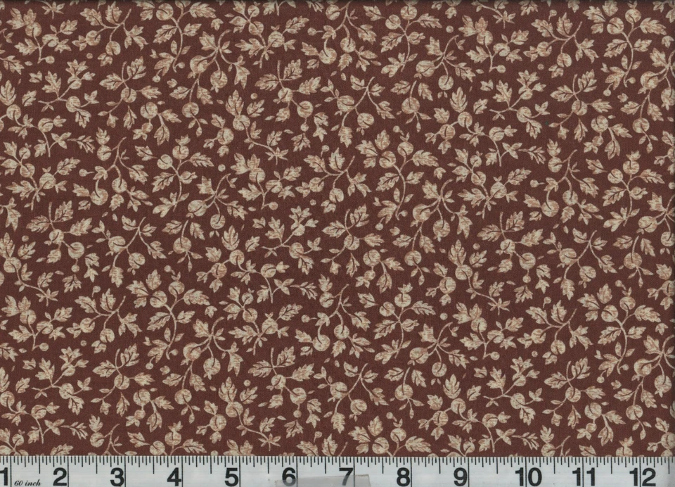 2 Yards Fabric Floral Brown Flowers Cotton 44" Wide Vintage 1960s 70s - Image 1 of 1