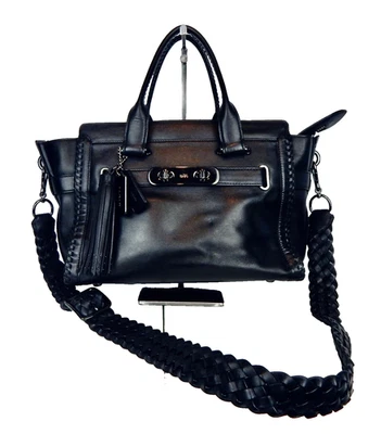 COACH Black Glove Tanned Whipstitch Leather Braided Strap Gunmetal Crossbody Bag - Image 1 of 4